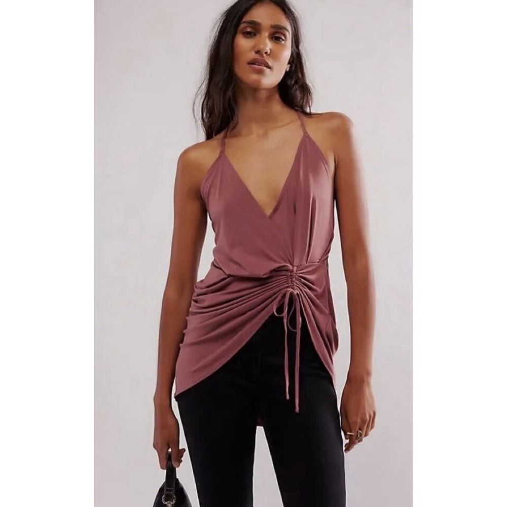 Free People Callie Halter Top Asymmetrical Hem Open Back Wild Ginger XS Hippie